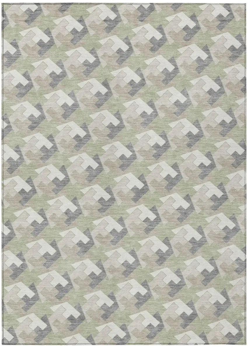 Green And Ivory Geometric Washable Indoor Outdoor Area Rug Photo 2
