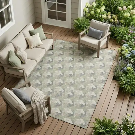 Green And Ivory Geometric Washable Indoor Outdoor Area Rug Photo 1
