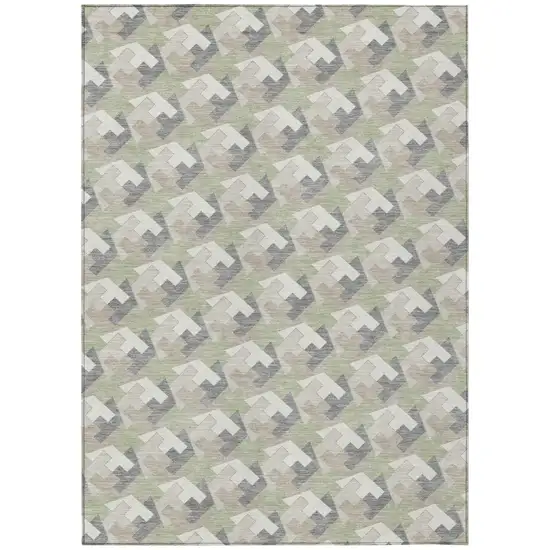 Green And Ivory Geometric Washable Indoor Outdoor Area Rug Photo 2