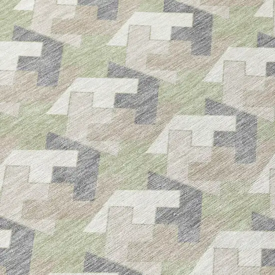 Green And Ivory Geometric Washable Indoor Outdoor Area Rug Photo 4
