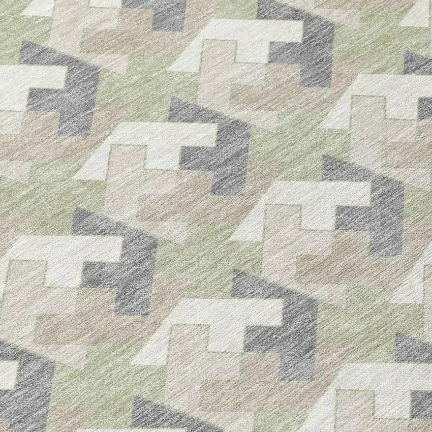 Green And Ivory Geometric Washable Indoor Outdoor Area Rug Photo 4