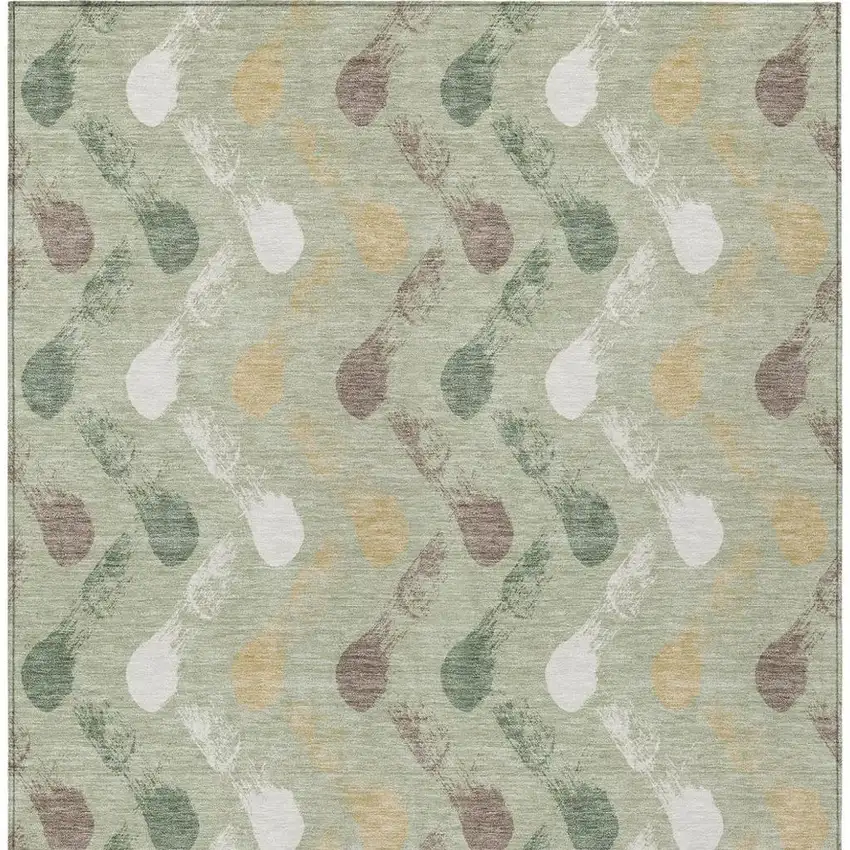 Green And Ivory Geometric Washable Indoor Outdoor Area Rug Photo 3
