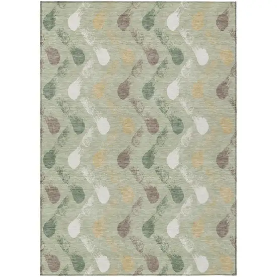 Green And Ivory Geometric Washable Indoor Outdoor Area Rug Photo 1