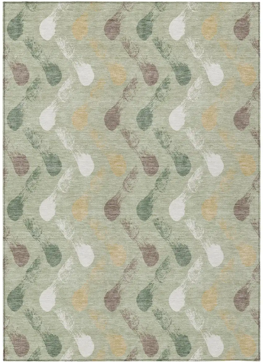 Green And Ivory Geometric Washable Indoor Outdoor Area Rug Photo 1