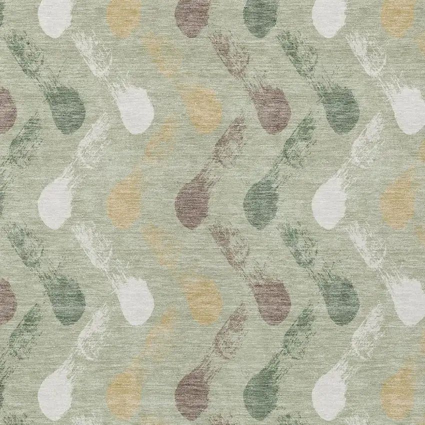 Green And Ivory Geometric Washable Indoor Outdoor Area Rug Photo 2
