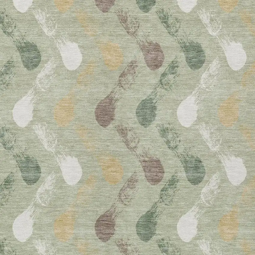 Green And Ivory Geometric Washable Indoor Outdoor Area Rug Photo 2