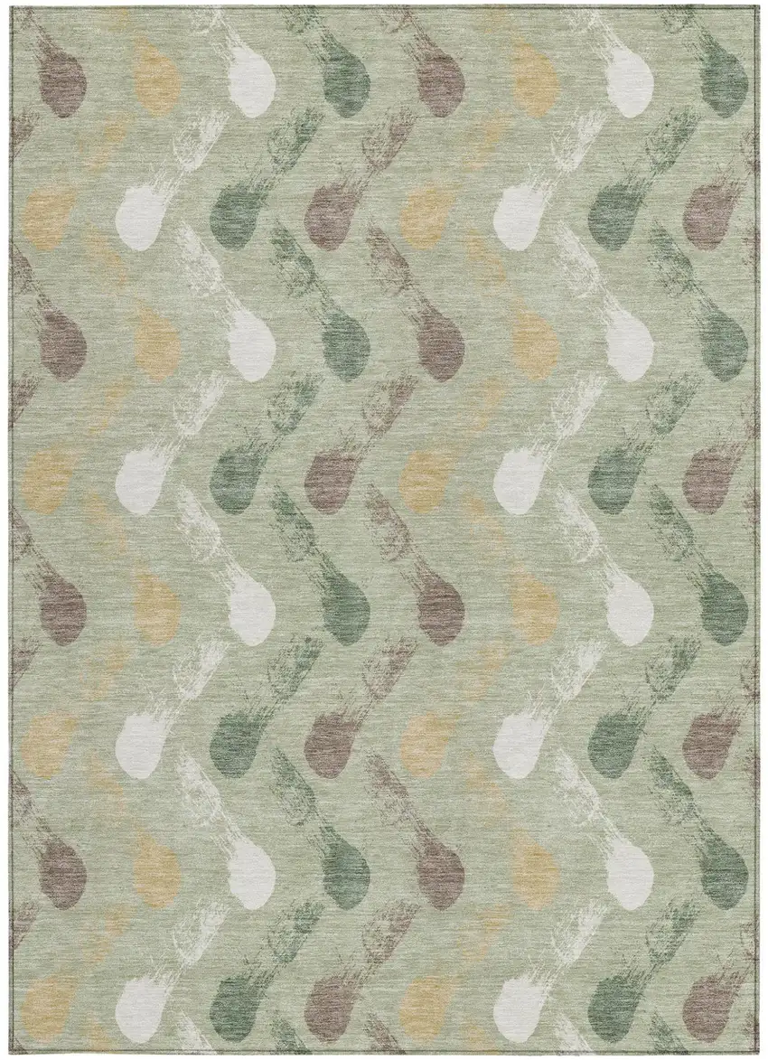 Green And Ivory Geometric Washable Indoor Outdoor Area Rug Photo 3