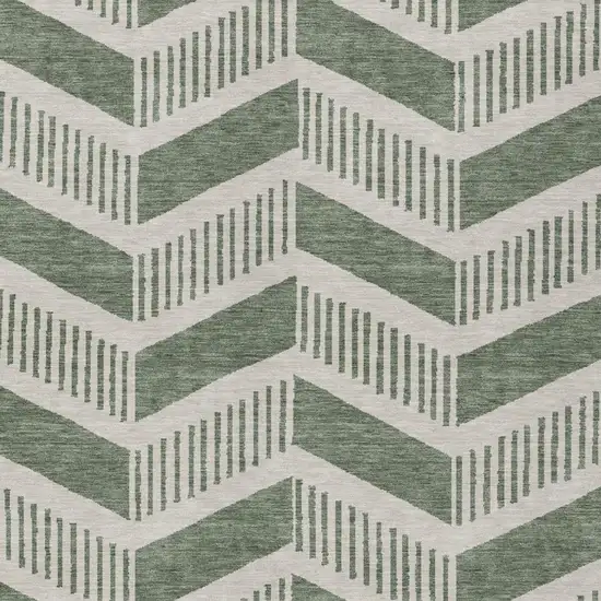 Green And Ivory Geometric Washable Indoor Outdoor Area Rug Photo 1