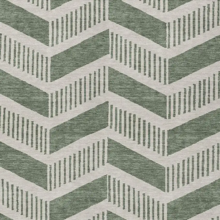 Green And Ivory Geometric Washable Indoor Outdoor Area Rug Photo 1