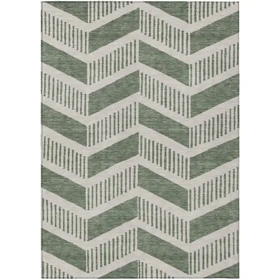 Green And Ivory Geometric Washable Indoor Outdoor Area Rug Photo 2