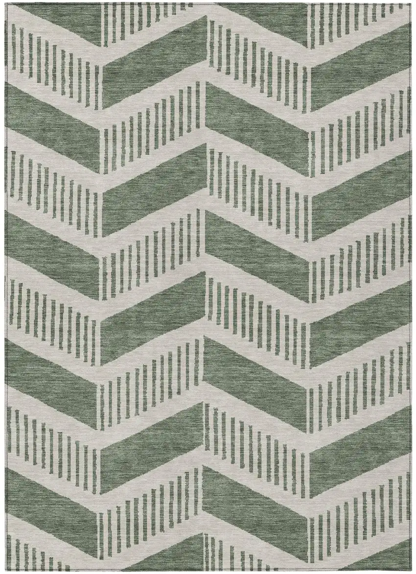 Green And Ivory Geometric Washable Indoor Outdoor Area Rug Photo 2
