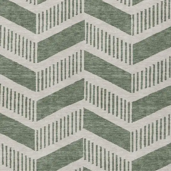 Green And Ivory Geometric Washable Indoor Outdoor Area Rug Photo 1