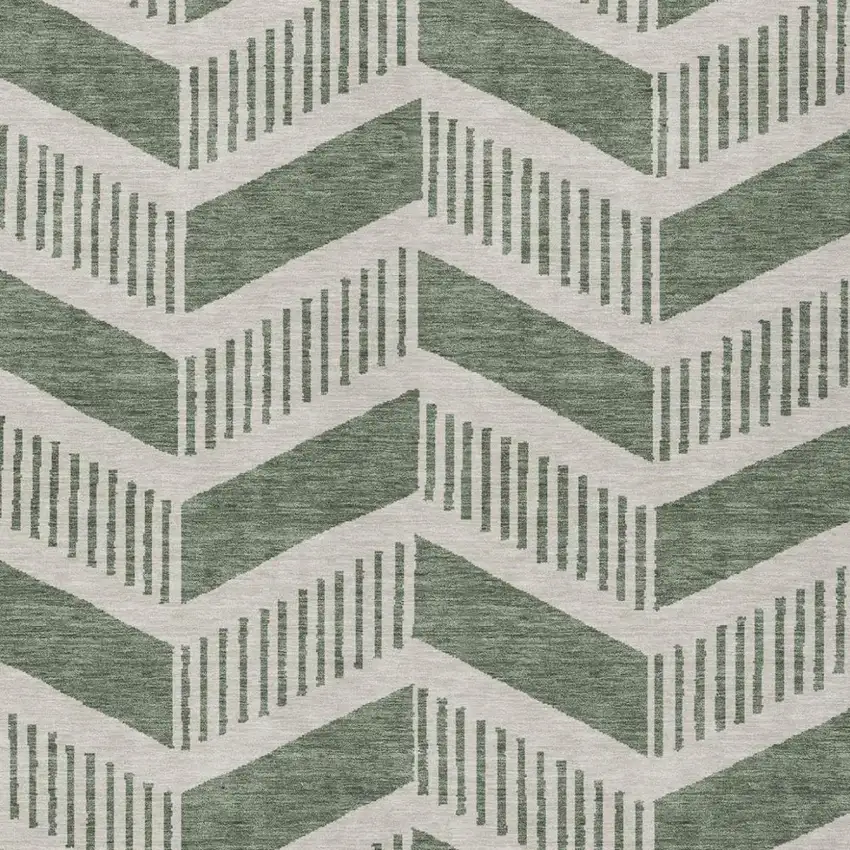 Green And Ivory Geometric Washable Indoor Outdoor Area Rug Photo 1