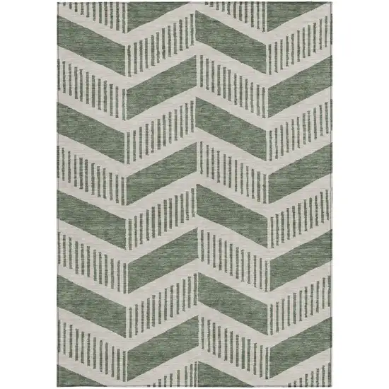 Green And Ivory Geometric Washable Indoor Outdoor Area Rug Photo 3
