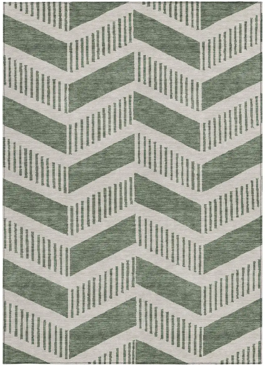 Green And Ivory Geometric Washable Indoor Outdoor Area Rug Photo 3