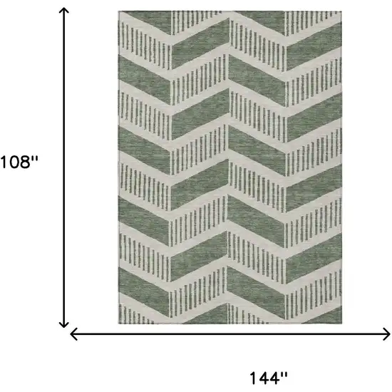 Green And Ivory Geometric Washable Indoor Outdoor Area Rug Photo 6
