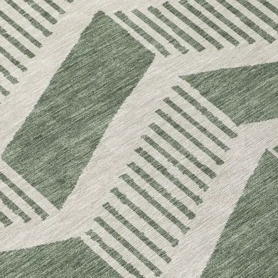 Green And Ivory Geometric Washable Indoor Outdoor Area Rug Photo 5