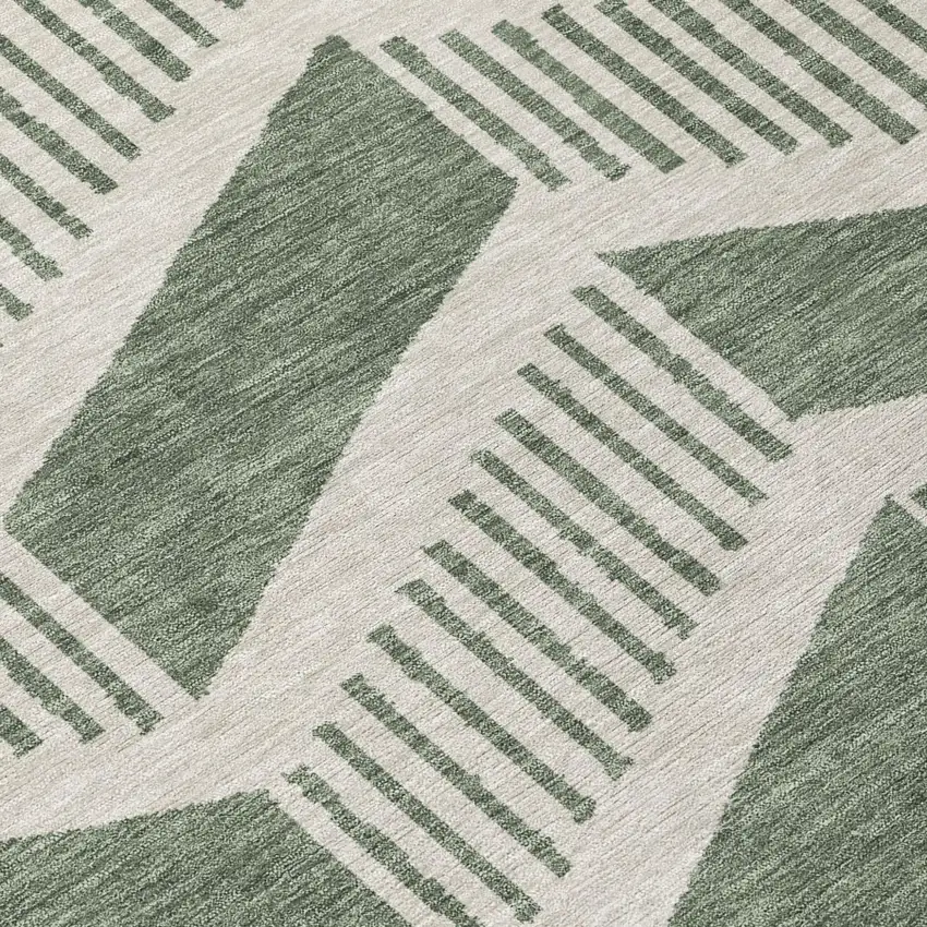 Green And Ivory Geometric Washable Indoor Outdoor Area Rug Photo 5