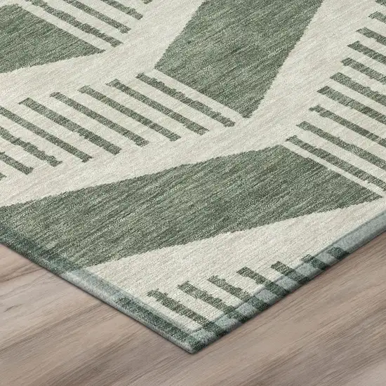 Green And Ivory Geometric Washable Indoor Outdoor Area Rug Photo 4