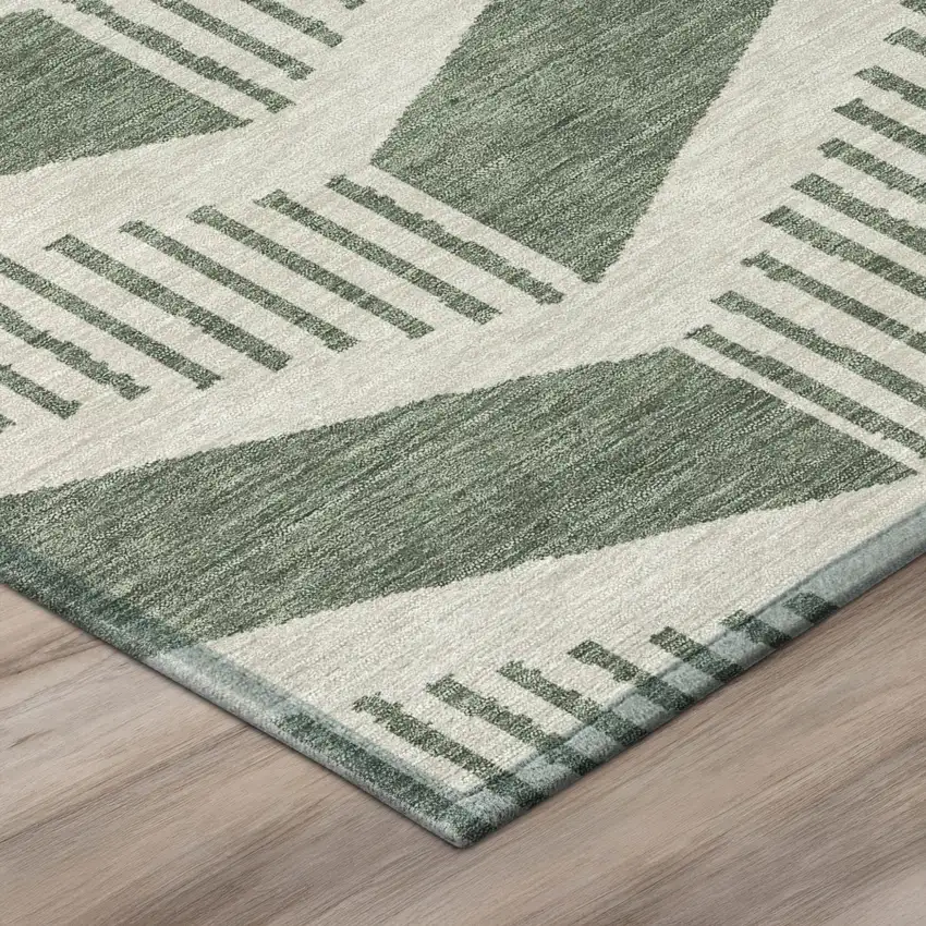 Green And Ivory Geometric Washable Indoor Outdoor Area Rug Photo 4