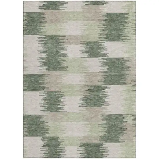 Green And Ivory Geometric Washable Indoor Outdoor Area Rug Photo 3