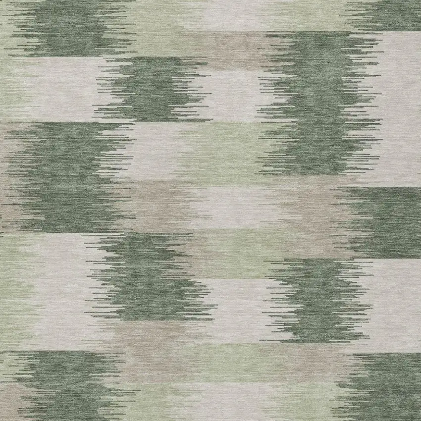 Green And Ivory Geometric Washable Indoor Outdoor Area Rug Photo 1