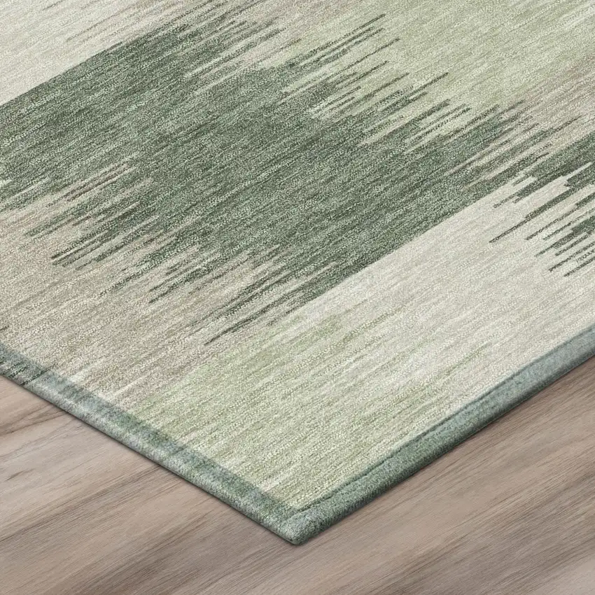 Green And Ivory Geometric Washable Indoor Outdoor Area Rug Photo 4