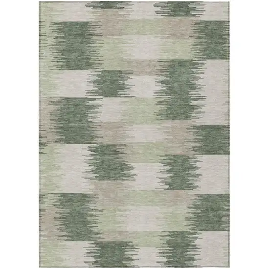 Green And Ivory Geometric Washable Indoor Outdoor Area Rug Photo 2