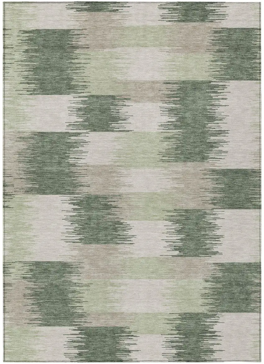 Green And Ivory Geometric Washable Indoor Outdoor Area Rug Photo 2