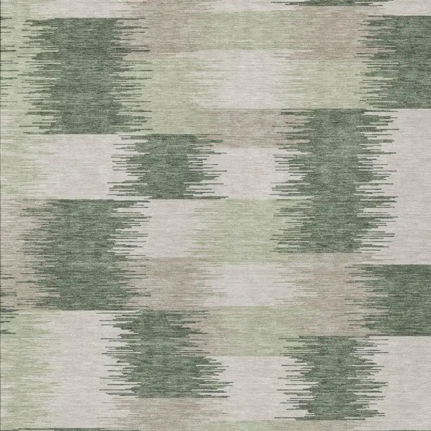 Green And Ivory Geometric Washable Indoor Outdoor Area Rug Photo 2