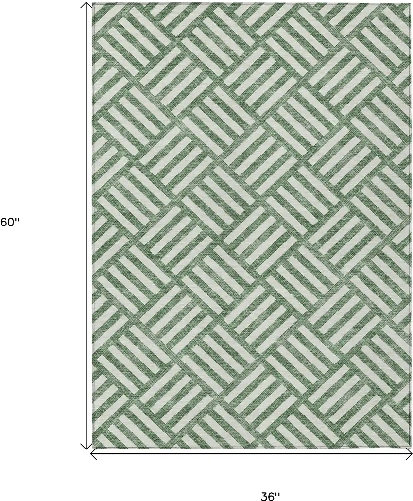 Green And Ivory Geometric Washable Indoor Outdoor Area Rug Photo 3