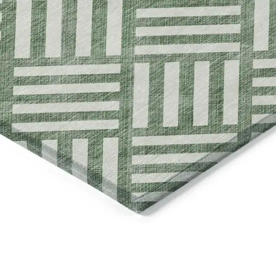 Green And Ivory Geometric Washable Indoor Outdoor Area Rug Photo 4