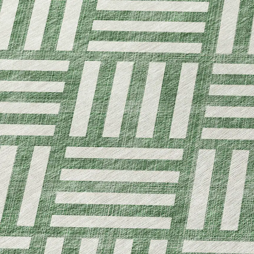 Green And Ivory Geometric Washable Indoor Outdoor Area Rug Photo 5