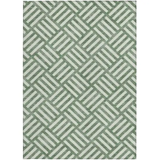 Green And Ivory Geometric Washable Indoor Outdoor Area Rug Photo 6