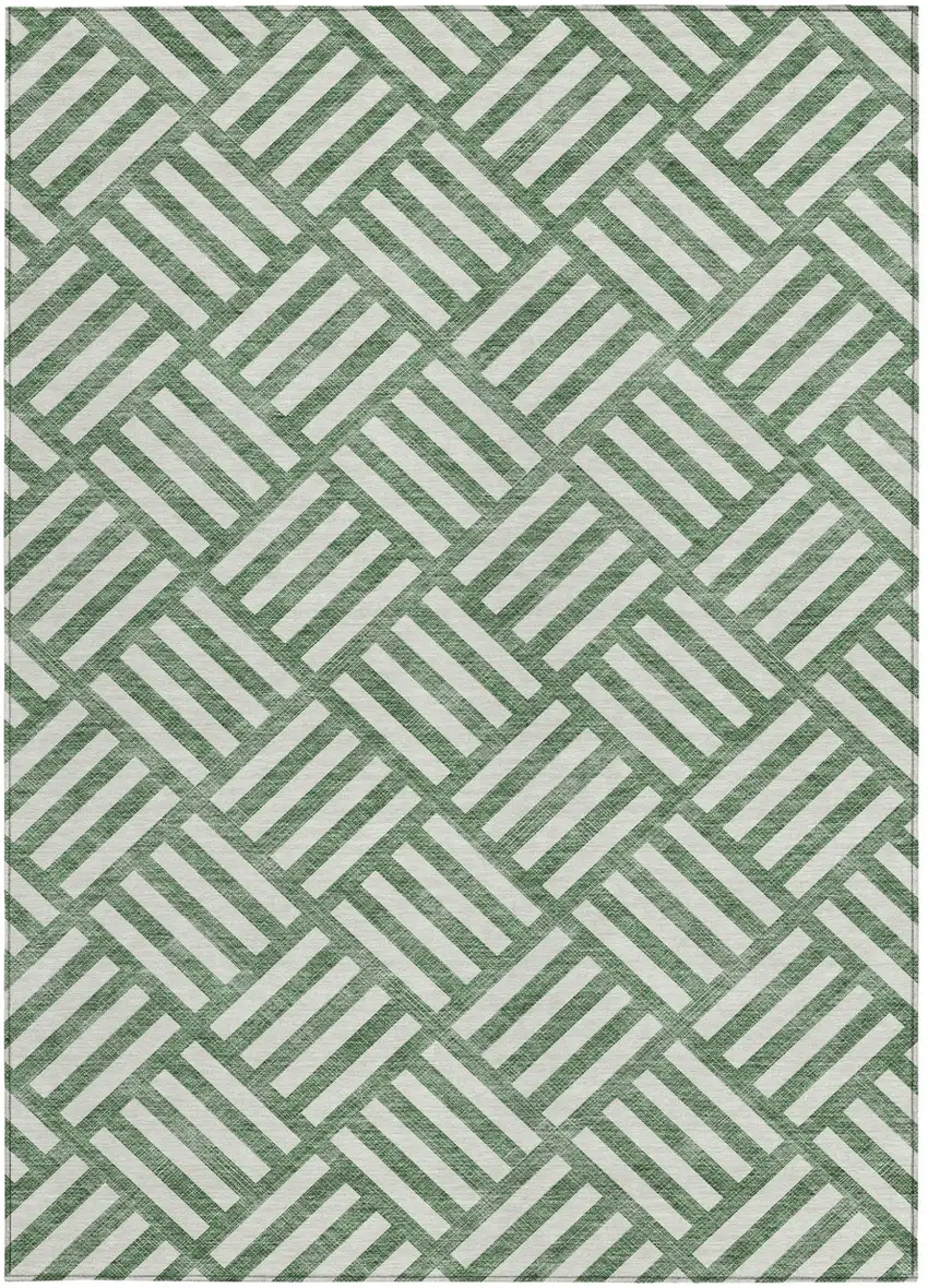 Green And Ivory Geometric Washable Indoor Outdoor Area Rug Photo 6