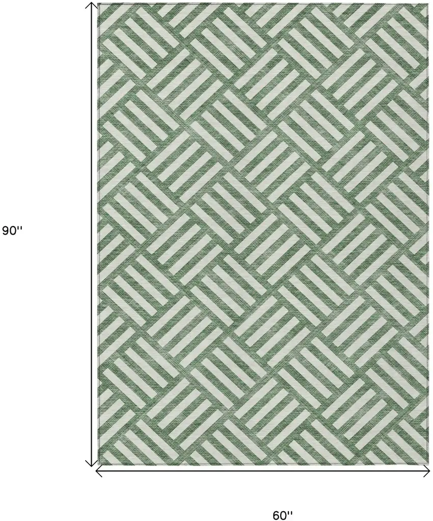 Green And Ivory Geometric Washable Indoor Outdoor Area Rug Photo 3