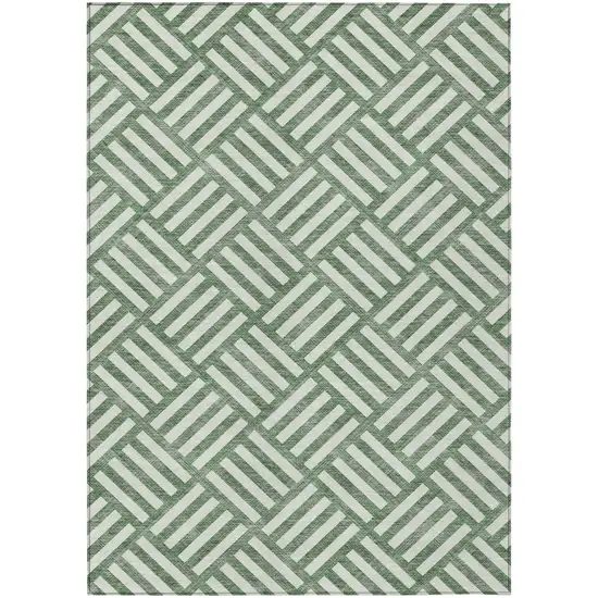 Green And Ivory Geometric Washable Indoor Outdoor Area Rug Photo 2