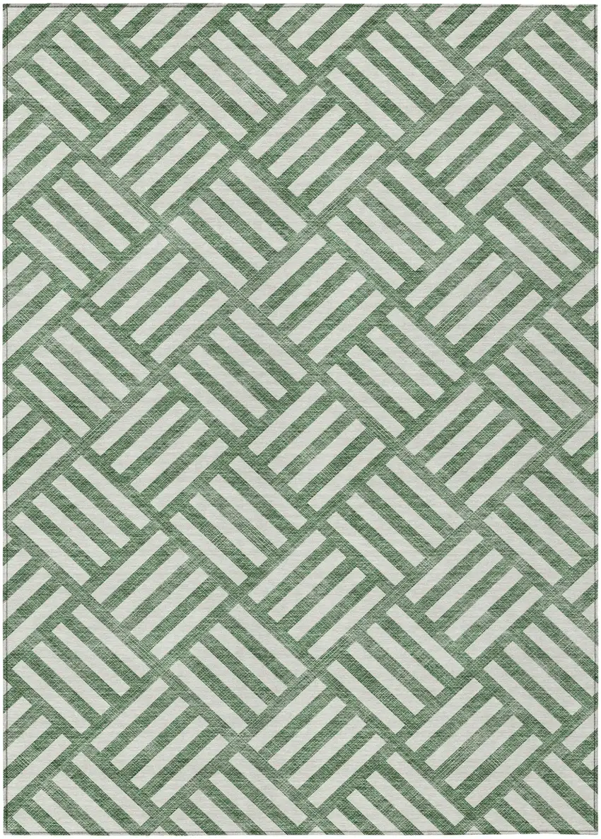 Green And Ivory Geometric Washable Indoor Outdoor Area Rug Photo 2