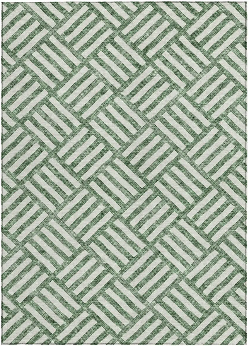 Green And Ivory Geometric Washable Indoor Outdoor Area Rug Photo 6