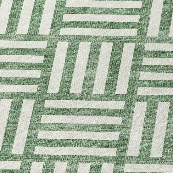 Green And Ivory Geometric Washable Indoor Outdoor Area Rug Photo 5