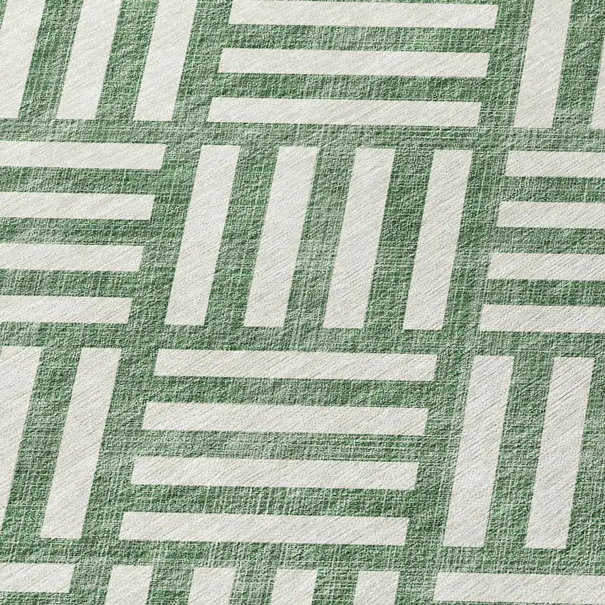 Green And Ivory Geometric Washable Indoor Outdoor Area Rug Photo 5