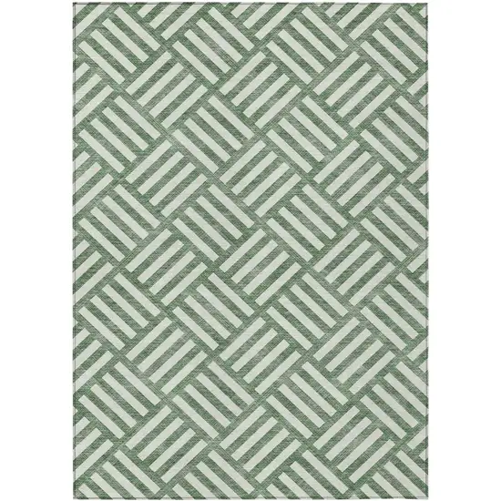 Green And Ivory Geometric Washable Indoor Outdoor Area Rug Photo 2