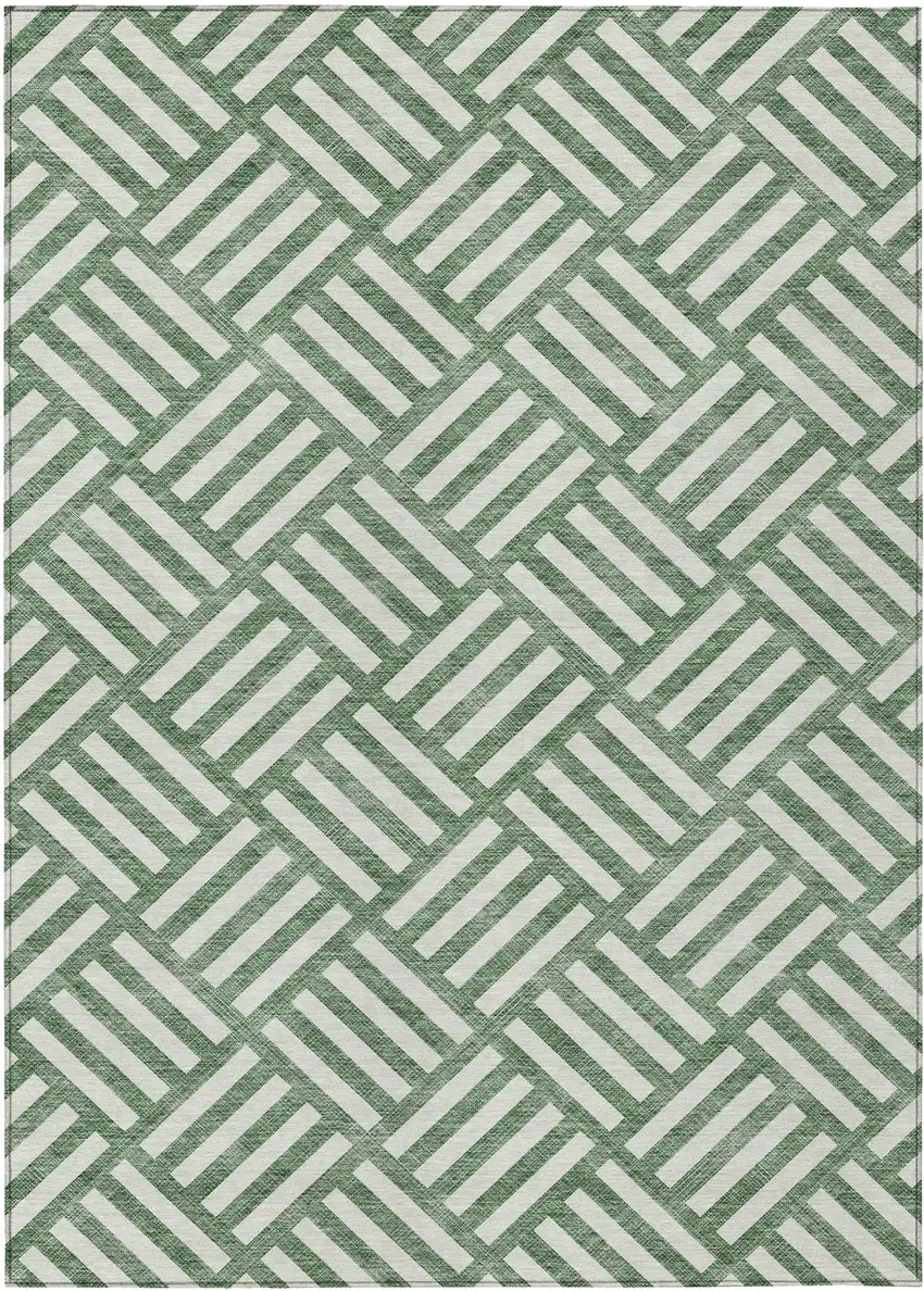 Green And Ivory Geometric Washable Indoor Outdoor Area Rug Photo 2