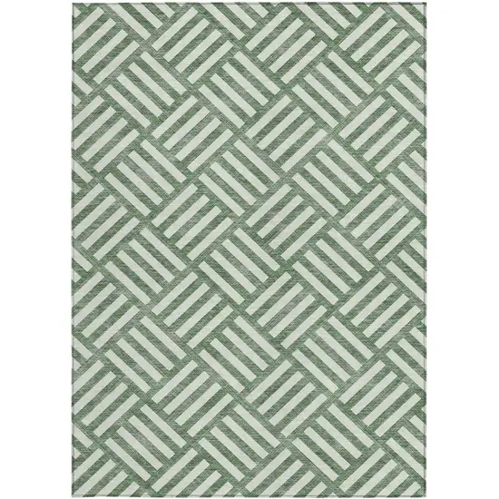 Green And Ivory Geometric Washable Indoor Outdoor Area Rug Photo 6