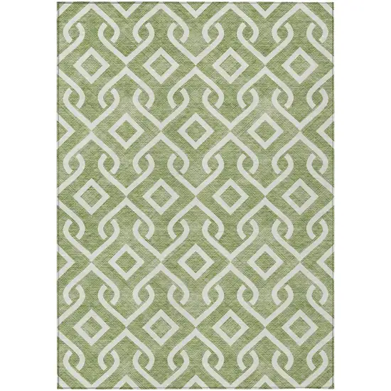 Green And Ivory Geometric Washable Indoor Outdoor Area Rug Photo 2