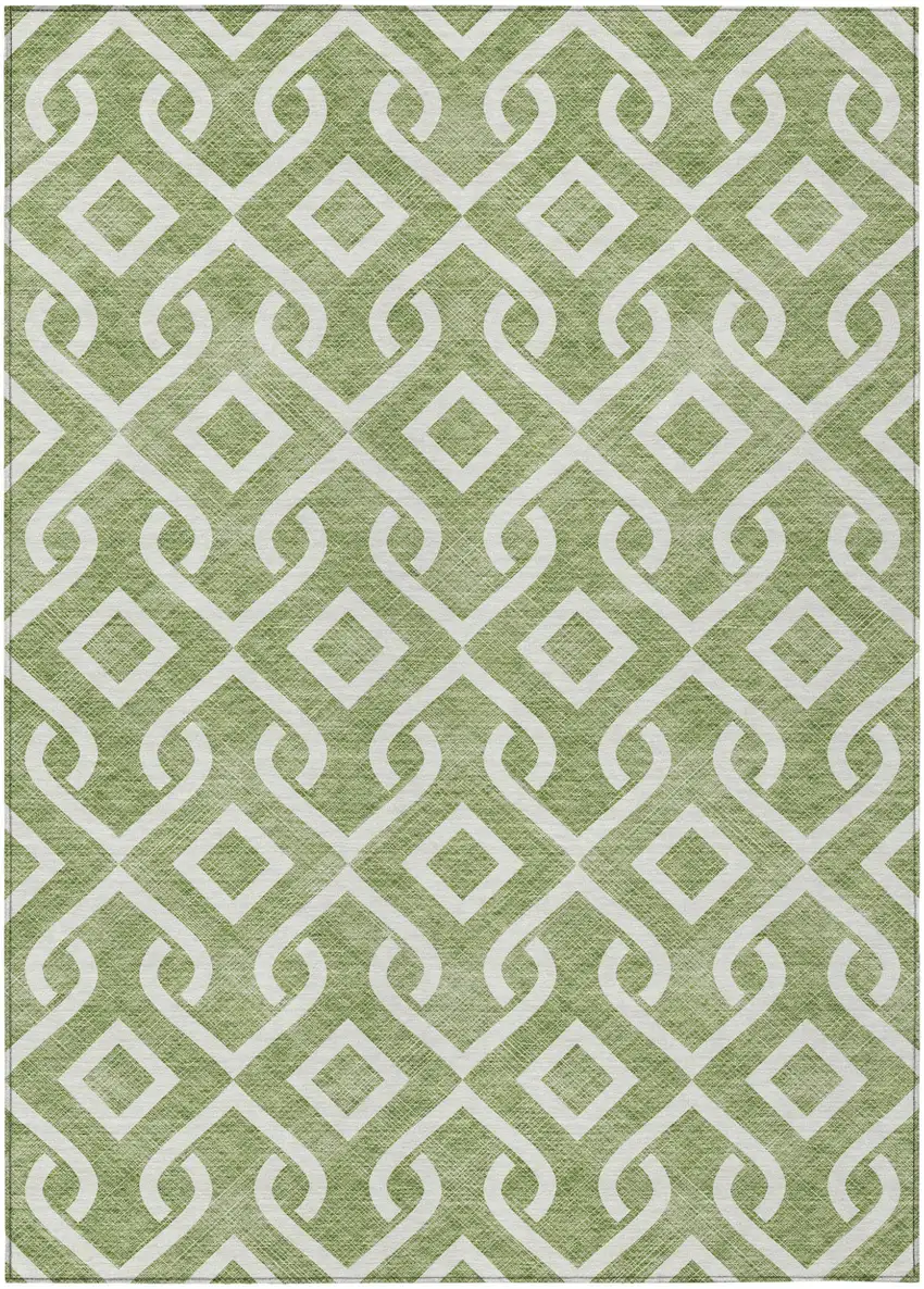 Green And Ivory Geometric Washable Indoor Outdoor Area Rug Photo 2