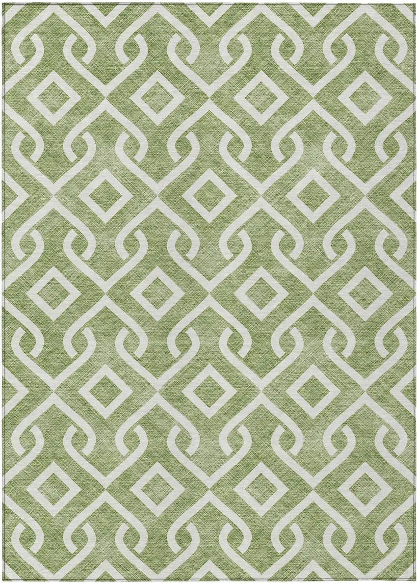 Green And Ivory Geometric Washable Indoor Outdoor Area Rug Photo 2