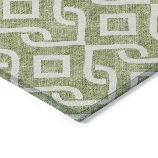 Green And Ivory Geometric Washable Indoor Outdoor Area Rug Photo 4