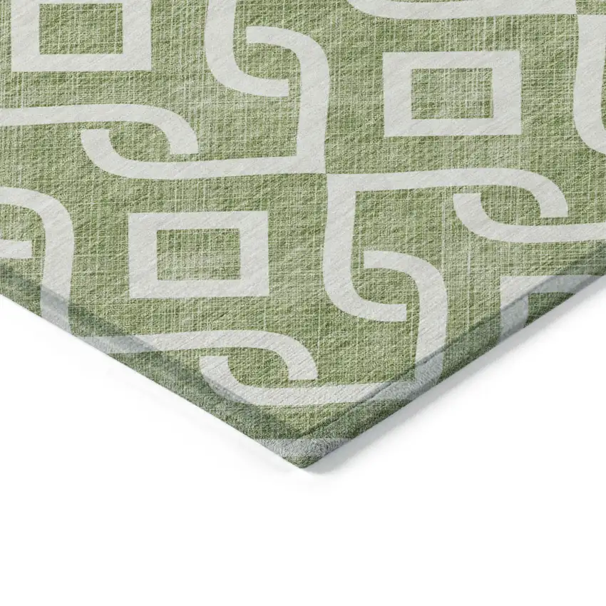 Green And Ivory Geometric Washable Indoor Outdoor Area Rug Photo 4