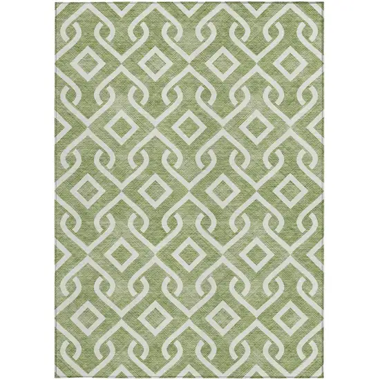 Green And Ivory Geometric Washable Indoor Outdoor Area Rug Photo 5